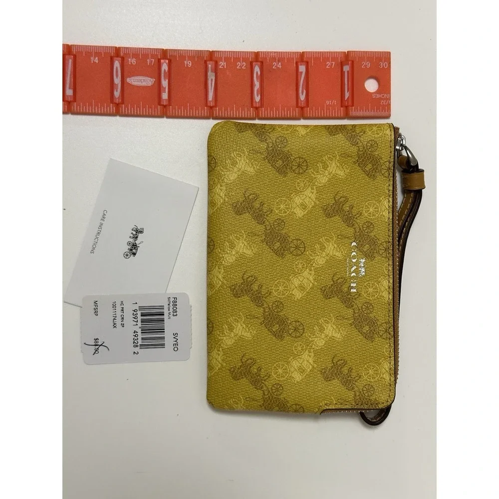 Coach, Women's Wristlet/Wallet, Yellow W/Coach‎ Logo Pattern - Picture 5 of 5